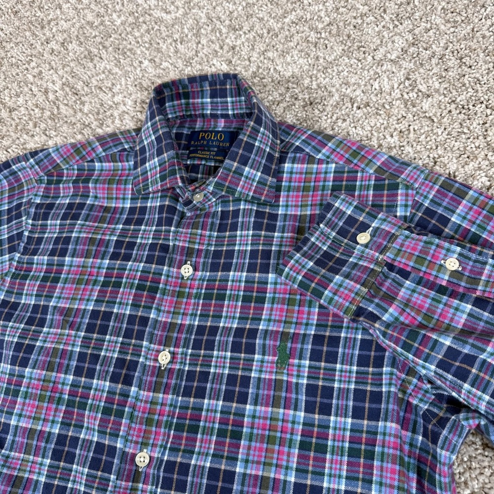 Polo Ralph Lauren Shirt Mens S Blue Plaid Performance‎ Flannel Button Up